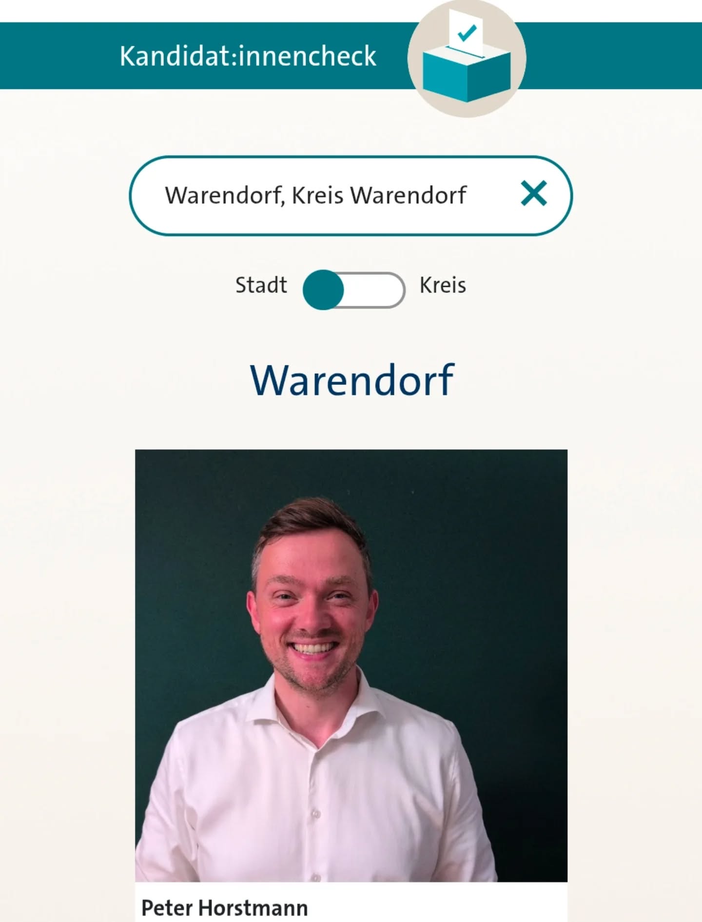 🗳️ Der NRW-Kandidatencheck ist online!
Ab sofort findet ihr beim WDR den Kandidatencheck. Auch in diesem Wahljahr stelle ich mich wieder den Fragen. Schaut vorbei und macht euch ein Bild der Kandidaten.
Hier geht's zum Kandidatencheck:https://www1.wdr.de/kandidatencheck/2025/kommunalwahl/video/2025-kommunalwahl-warendorf-parteilos-peter-horstmann-video-100.html
Oder sonst einfach nach dem WDR-Kandidatencheck googlen!